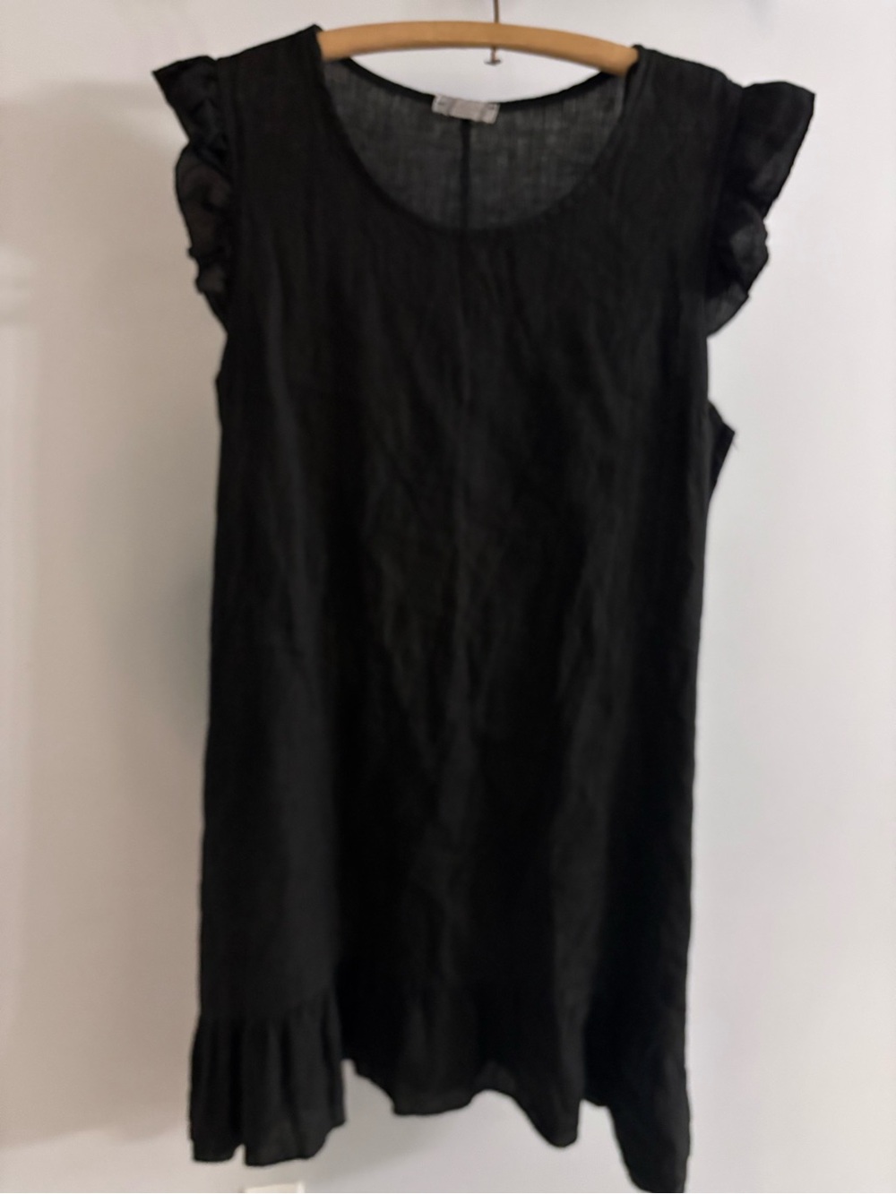 Bella Umbra linen Black Ruffle Sleeve Tunic - dress Lightweight Women’s